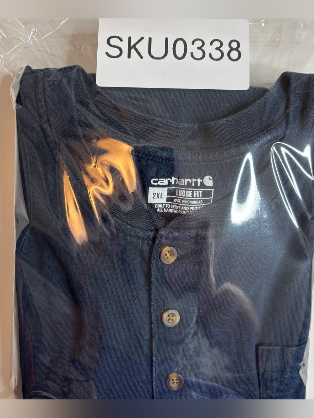 Carhartt Workwear Utility Streetwear Oversized Blue Henley Pocket Tee 2XL - Picture 6 of 6